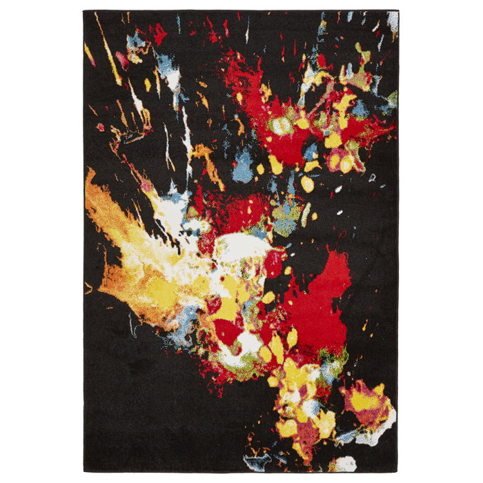 Wrought Studio Andreasen Abstract Splash Black/Red/Yellow Area Rug